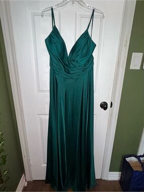 Emerald Green Satin Maxi Dress with Draped Bodice